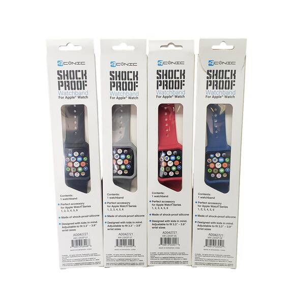 Aconic Shock Proof Watchband for Apple Watch Fit for Kids Small 42 / 44 MM 4 Pk - Picture 2 of 2